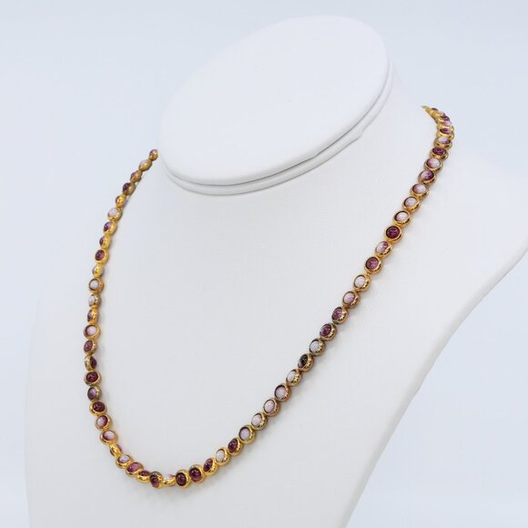 Vintage Gold Toned Choker Necklace With Purple Ombre Beads-UV Light Glow Effect - Picture 2 of 5